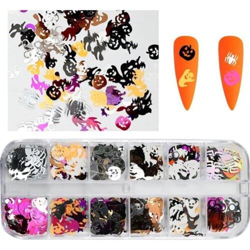 3 Box of Halloween Pumpkin Bat Skeleton Spider Confetti Sequins for Crafts DIY Festival Decoration Nail Art Accessories