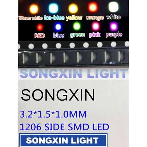 3000PCS 3216 3010 3016 1206 1204 Right Angle Side White Red Blue Green Yellow Pink Orange UV-Purple Warm White RGB ICE-BLUE IR