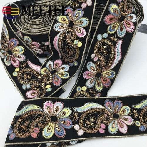 4/9Meters 7cm Fashion Embroideried Lace Ribbon Sequins Webbing Tapes Clothes Bag Decorative Lace Trims DIY Sewing Accessories