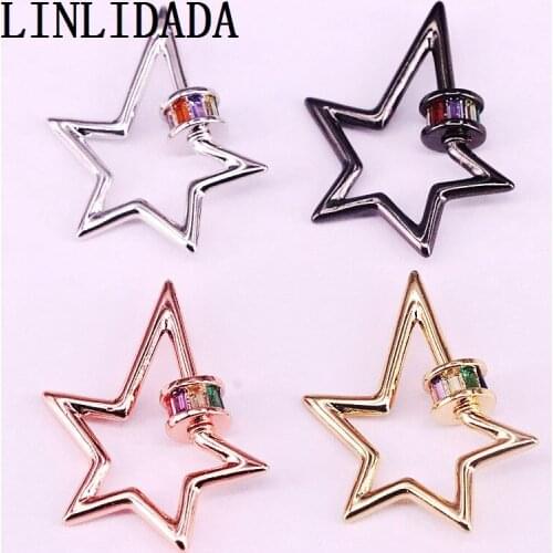 6Pcs, 20x28mm Five-pointed Star Colorful Connector Clasp,Rose Gold/GunBlack Plated,Pave Multicolor CZ,Necklace Jewelry