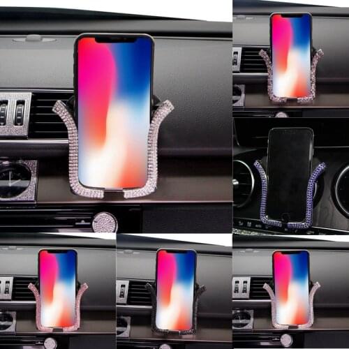 Car Diamond-encrusted Mobile Phone Holder Air Outlet U-shaped Multi-function Telescopic Card Holder Cell Phone Navigation Stand