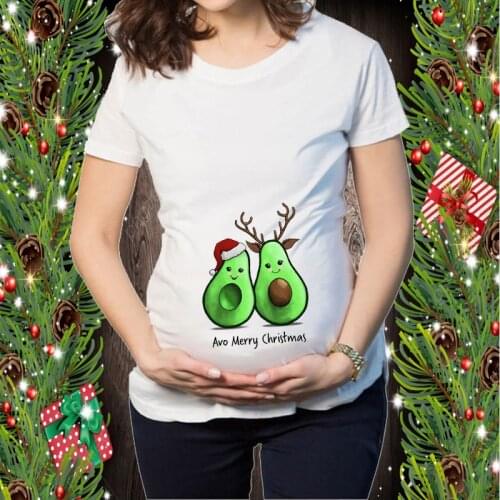 Pregnancy Merry Christmas Avocado Fruit Graphic Printed Short Sleeve Tee Pregnant Women Maternity Clothes Pregnant Funny T-shirt