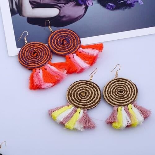 Bohemia Dignified Elegant Statement Jewelry Acrylic Circle Stud Earrings Multicolor Tassel Rhinestone Earring Ethnic Jewelry