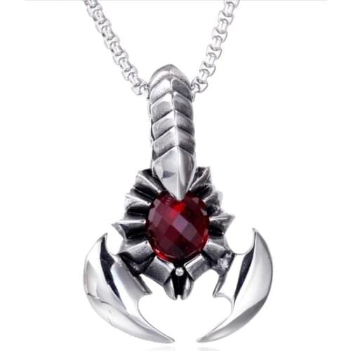 Large Red Stone Scorpion Steel Men Necklace