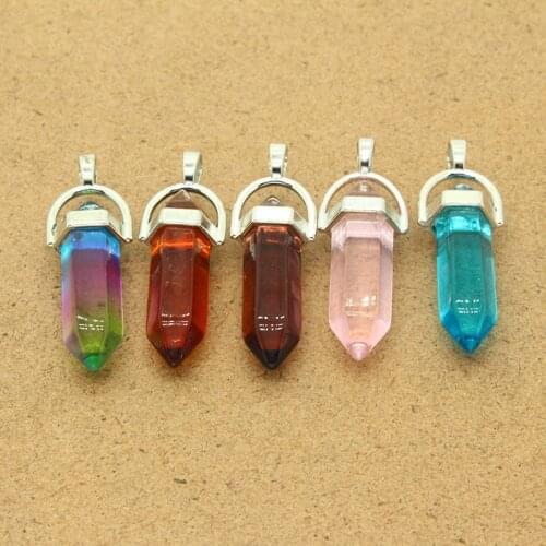 2pcs 43x14mm Hexagonal Column Natural Stone Charms Vintage Crystal Necklace Keychain Pendant Accessory Women Jewelry Make