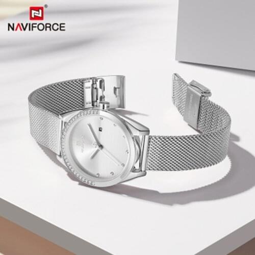 NAVIFORCE Fashion Women Watches Luxury With Diamonds Silver Quartz Stainless Steel Strap Waterproof Date Display Ladies Watches