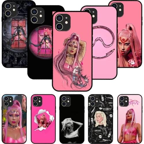 For iPhone 11 12 8 Plus Mini Pro X XR XS Max 4 5 7 6 6S 8 SE Phone Case Black Cover Shell Fashion Funda Lady Gaga Chromatica