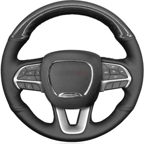 Hand Sew Black Genuine Leather Carbon Fiber Steering Wheel Cover for Dodge Challenger Dodge Charger 2015-2021 Dodge Durango 2018