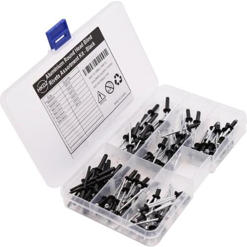 90Pcs M4 Black Aluminium Blind Rivets 6mm-16mm Pop Rivets For Furniture Cars Assortment Kit