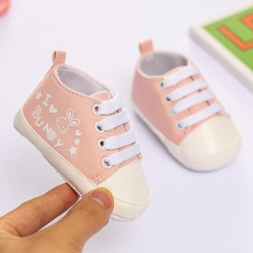 Baby Sweet Walking Shoes Bunny Shoes Lace-up Casual Canvas Shoes Baby Anti-slip Sneakers Infant Toddler Shoes