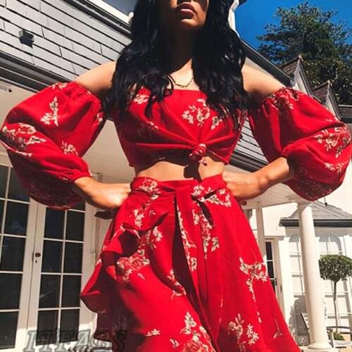 Women Long Sleeve Crop Top Skirt Evening Cocktail Party Two Piece Set Dress Bikini Cover Up Beachwear