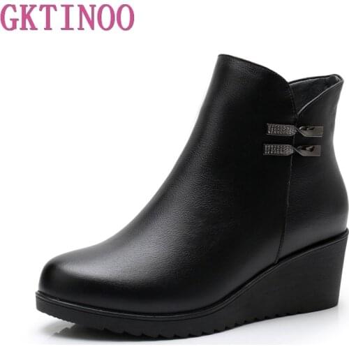 GKTINOO 2021 Genuine Leather Warm Winter Boots Shoes Women Ankle Boots Female Wedges Boots Women Boot Platform Shoes
