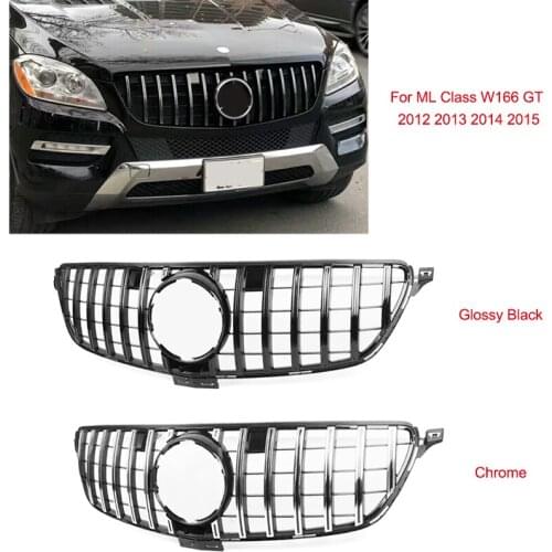Chrome Black Front Grille Upper Mesh Grill For Benz ML Class W166 AMG GT R ML300 ML320 ML350 ML400 ML450 2012 2013 2014 2015