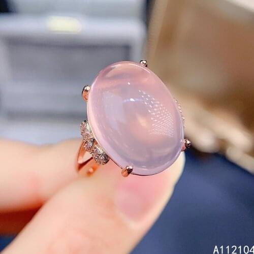 KJJEAXCMY fine jewelry 925 sterling silver inlaid natural Rose Quartz women Sweet Romance oval adjustable big gem ring support d
