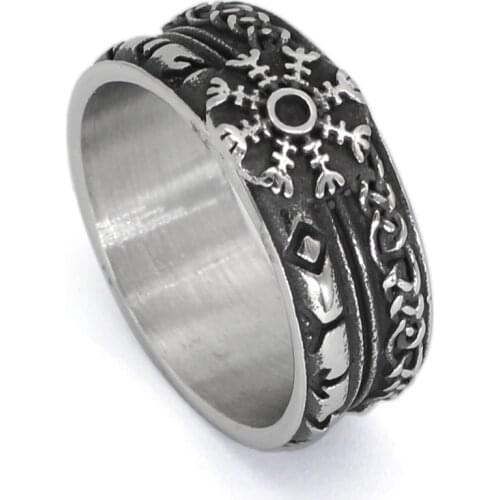 Nordic Men viking rune Knot stainless steel rings with valknut gift bag
