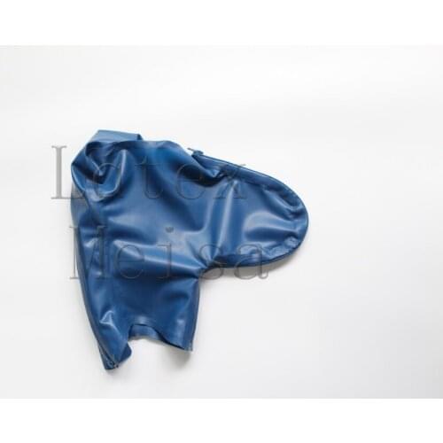 Blue color latex hoods bdsm with front and back zippers for adults
