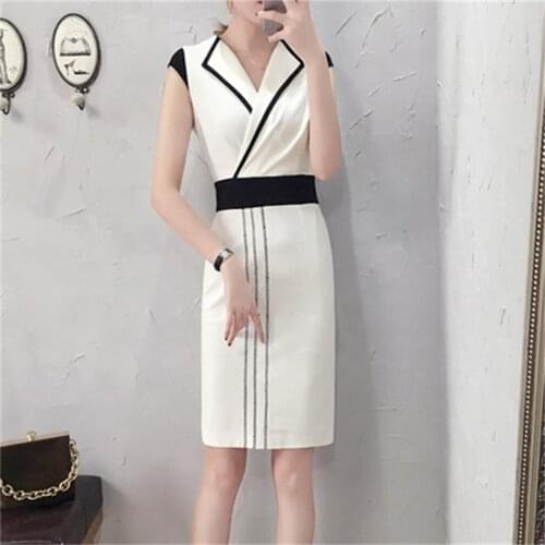 Fashion dress Female New high quality Cropped sleeves fashion professional wear womens ladies temperament OL slim dress women
