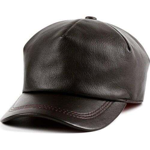 Full-grain leather Mens genuine cow leather baseball cap 100% real leather headgear adjustable women golf hat casual