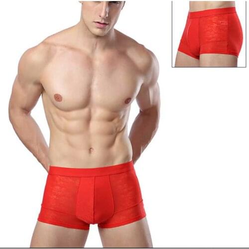 MITEKSAN Boxer Mens Underwear Cotton Underpant Breathable Panties Sexy Shorts Ice Silk Hollow Ultra-Thin Solid Cuecas New