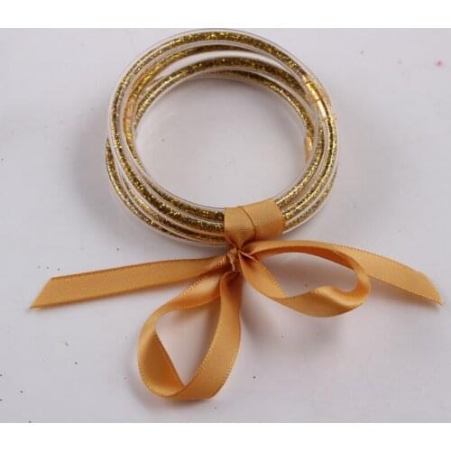 Gold Glitter Jelly Bangle Bracelet Set - Gold Powder Lining Fashion Jewelry - Lightweight Cute Bracelets for Women Girl