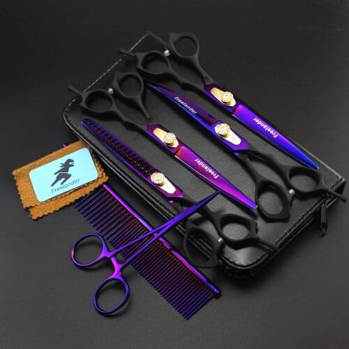 7inch Pet scissors sets,JP440C, 61HRC ,Straight & Big Tooth Thinning & Curved cutting, 4pcs /set,Free shipping