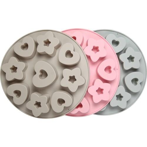 2021 New 9-Hole Doughnut Silicone Mold Hollow Pentagram&Heart-Shaped Cake Mould Pudding Jelly Decoration Baking Tools
