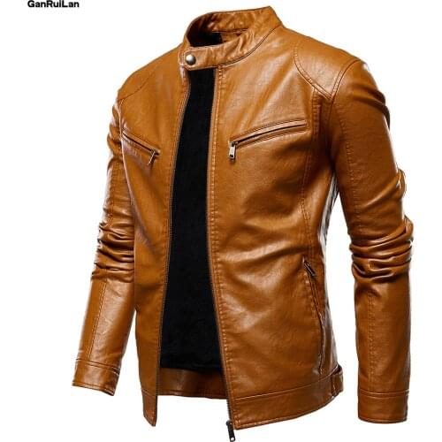 New Style Men Casual Leather Jacket Winter New Warm Thick Male PU Coats Streetwear Solid Fashion Leather Bomber Jacket Zipper