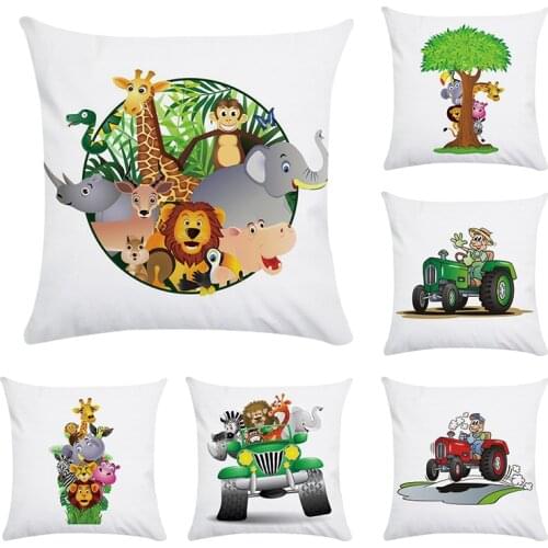 Lovely Cartoon Animal Driving Car Vintage Almofadas 45X45CM Polyester Pillow Decorative Dog Cushion Cover CR084
