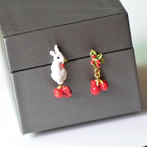 Simple Cute Rabbit Red Fruit Earring For Women 2021 New Copper Enamel Glaze French Fashion Jewelry Accessories