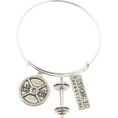 Dropshipping Body Building Barbell 45lbs Dumbbell Strong Bracelet Silver Color Color Bead Bracelets Bangles Fashion Jewelry Gift