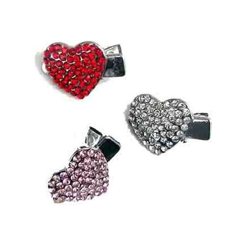 Romantic crystals metal heart charm mini pinch hair clip pets jewelry fashion girl hairpiece accessories 6pcs lot