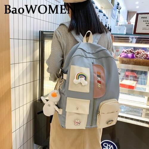 BaoWomen Women Backpack New Ladies Nylon Cloth Waterproof Large Capacity Student Bag Casual Backpack High Quality College Style