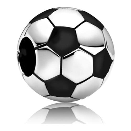 Silver Color Soccer Bead Fit Original Pandora Charms Bracelet Women Black Enamel Football Beads for Jewelry Making DIY Accessory
