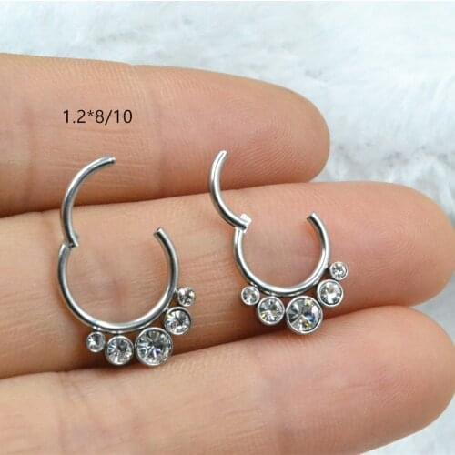 20pcs/Lot 5 Gems Surgical Steel Nose Ear Hinged Segment Earring Nose Clicker Cartilage Helix Hoop Septum Rings 16GX8/10MM