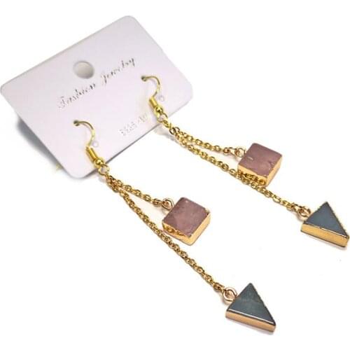 New Natural Geometry Combination Rose Quartzs Amazonite Earrings Plating Gold Steel Material Ear Wire Jewelry For Women Gift