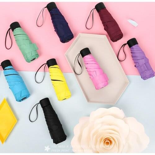 5-Folding 6 Ribs Mini Portable Sun&Rain Lightweight Umbrella Pocket Compact Parasol Outdoor Travel Umbrella for Kids Adults