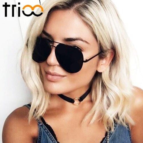 TRIOO Black Brand Design Women Men Sunglasses Mirror Color Shades Simple Classic Oculos de sol UV400 Summer Shades