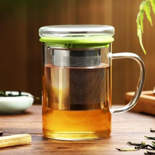 Heat resistan 400ml Glass Cup With Stainless Steel Filter/Strainer,teapot with Cover,for tea,milk,beer,coffee