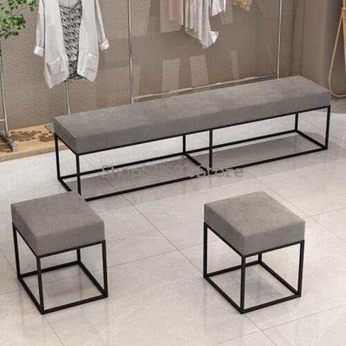 Clothing store fitting room stool European style gray bench dressing room shoe changing stool lounge simple square stool shoe st