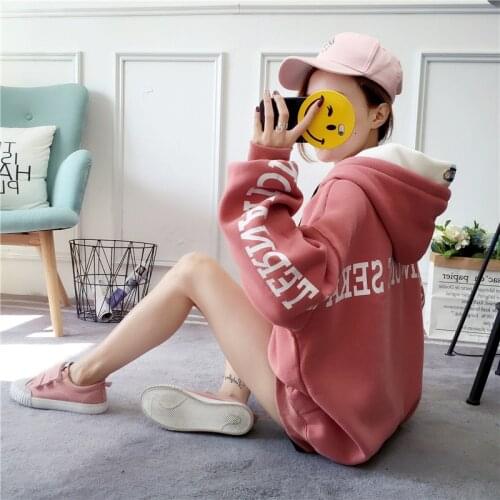 New Autumn Winter Fashion Letter Velvet Thick Women Sweatshirts Casual Panelled Pullovers Coat Loose Drop-Shoulder Hoodies Mw442