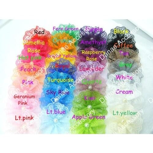 Vintage Lace Pearl Center Flower,perfect for girl Hair Accerssiory 3.5~4" in width 28 colors 240pcs/lot