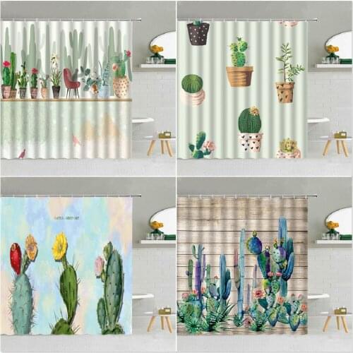 Waterproof Shower Curtain Tropical Desert Green Plant Cactus Polyester Fabric High Quality Bath Screen With Hooks 3D Printing