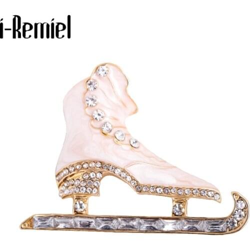 Cute Christmas Shoes Brooches for Women White Dripping Oil Rhinestone Skates Brooch Fashion Holiday Gift Ornaments Enamel Pins