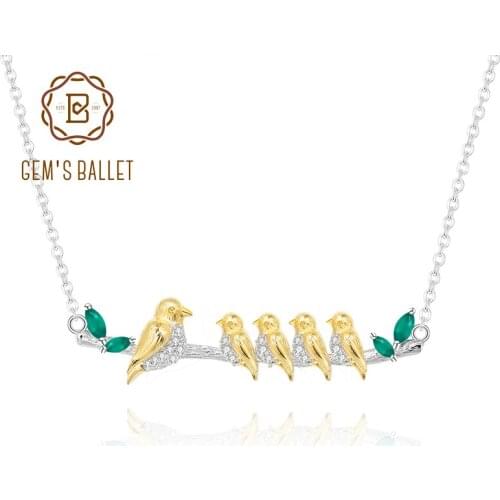 GEMS BALLET 925 Sterling Silver The Love of My Life Mamas Wing Mother Baby Birds Necklace Natural Green Agate Gemstone Pendant