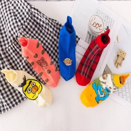 Cartoon Short Socks Women Men Unisex Sesame Street Cute Funny Happy Socks For Girls Harakuju Kawaii Ankle Socks Cotton Wholesale