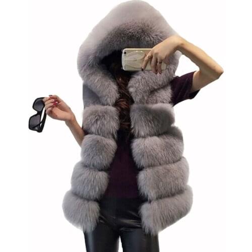 Savabien Plus Size Women Faux Fur Vest Furry Hooded Fur Coat 2019 Winter Fashion Warm Fake Fox Fur Jacket Festival Streetwear