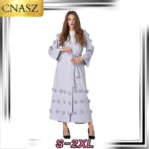 2019 Elegant New Muslim Turkey Robe Big Swing Fower Evening Cardigan Dress Skirt Dubai Islamic For Women Clothes
