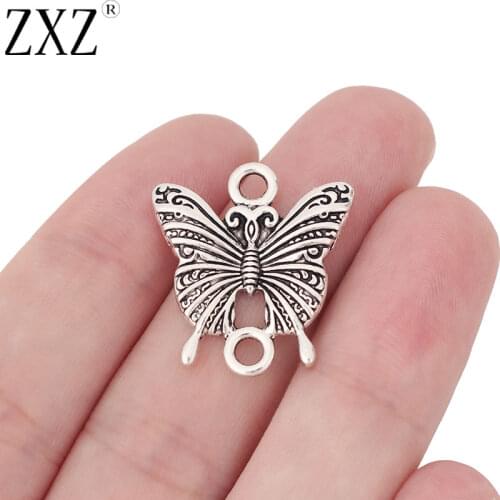 ZXZ 20pcs Tibetan Silver Butterfly Connector Charms Pendants for Bracelet Jewelry Making Findings 23x25mm