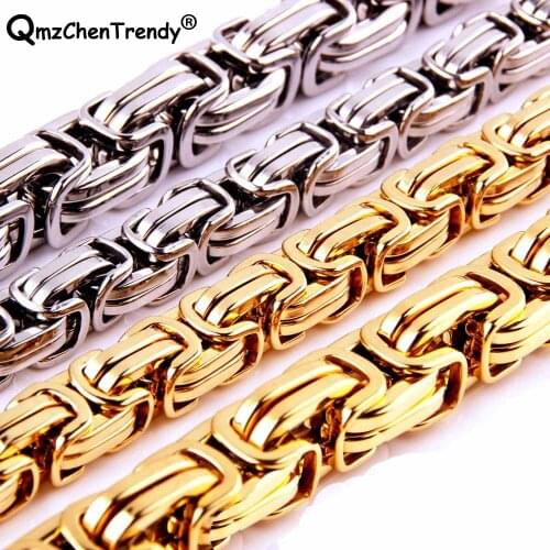 12mm/15mm Fashion Golden Biker Necklace Black Tone Vintage Byzantine Box Link Stainless Steel Chain Wholesale Jewelry