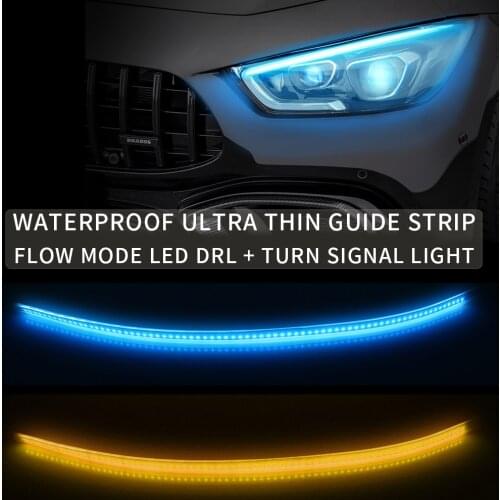2PCS Led DRL Daytime Running Light Auto Flowing Turn signal Flexible Soft Tube Guide Car LED Strip Ultrafine Waterproof white